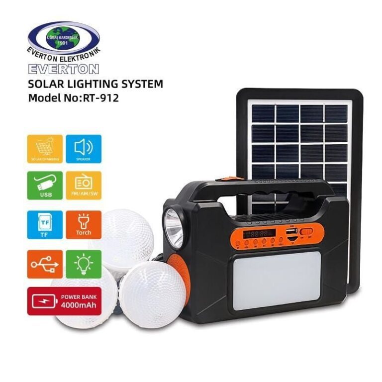 sistema-avtonomnogo-osvesheniya-i-zaryadki-s-solnechnoj-panelyu-fonari-3-lampy-rt-912-4000-mah-bytovye-elektropribory-es-00001 Система автономного освещения и зарядки с солнечной Панелью+Фонари+3 Лампы. RT-912 4000 mAh (ES-00001) — изображение 1