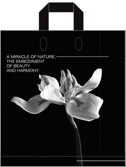 Пакет із петлевою ручкою чорно-білій 38×42 см «Орхидея»
